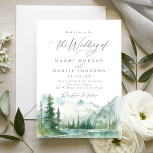 Invitation Mariage rustique de montagne à l'aquarelle sage