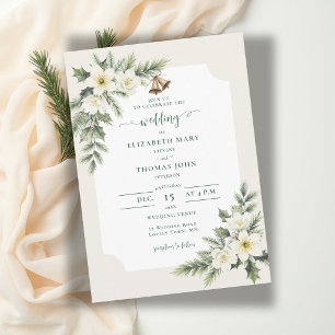 Invitation Mariage rustique de Noël en hiver avec des roses
