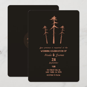 Invitation Mariage rustique de pins grands en bronze de