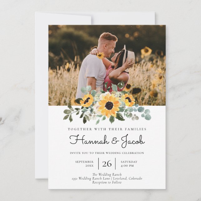 Invitation Mariage rustique de tournesol Eucalyptus (Devant)