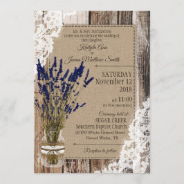 Invitation Mariage rustique dentelle en bois de lavande