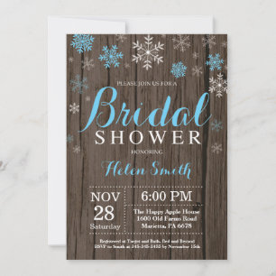 Invitation Mariage Rustique d'Hiver Flocon de Neige Bleu