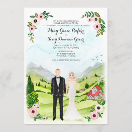 Invitation Mariage rustique du portrait illustré de couple