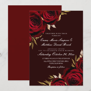 Invitation Mariage rustique élégant aux fleurs de rose rouge