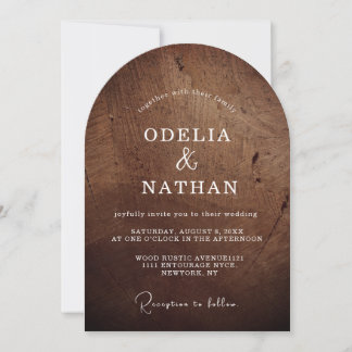 Invitation Mariage rustique élégant avec texture de bois grai