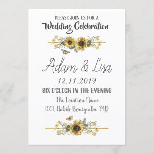 Invitation Mariage Rustique & Élégant Tournesol Papillon