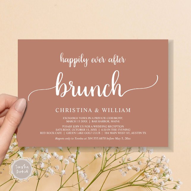Invitation Mariage rustique Elopement Heureux Jamais Après Br (Rustic Wedding Elopement Happily Ever After Brunch Invitation Card, PDF, in Terracotta)