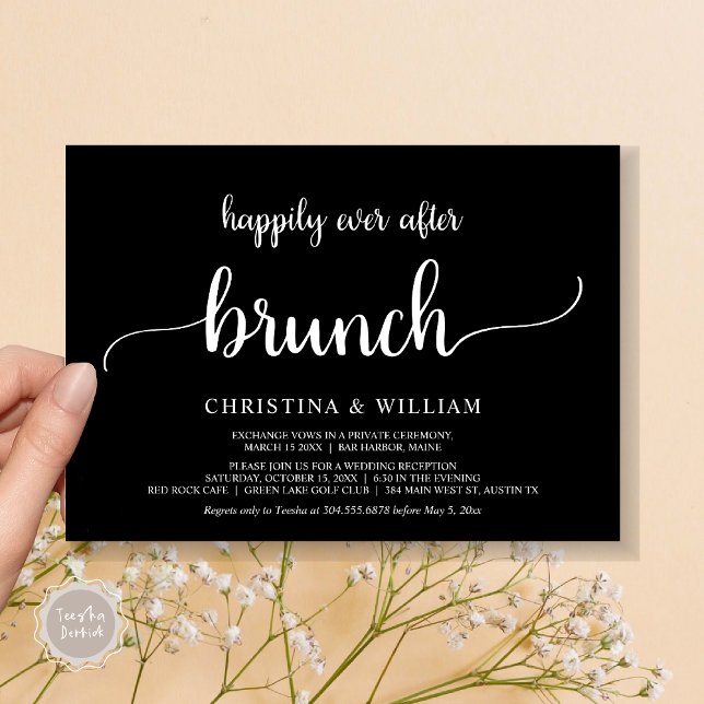 Invitation Mariage rustique Elopement Heureux Jamais Après Br (Rustic Wedding Elopement Happily Ever After Brunch Invitation Card, PDF, in Classy Black)