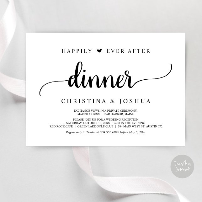 Invitation Mariage Rustique Elopement Heureux Jamais Après Le (Happily Ever After Dinner Invitation Card, Modern Elopement Rustic Script, PDF, Black and White)