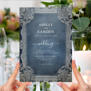 Invitation Mariage Rustique en Bleu Denim et Dentelle