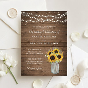 Invitation Mariage Rustique en Bois avec Tournesols en Pot Ma