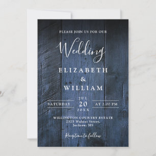 Invitation Mariage Rustique en Bois Bleu Tout Compris