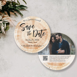 Invitation Mariage rustique en bois Enregistrer la date Photo