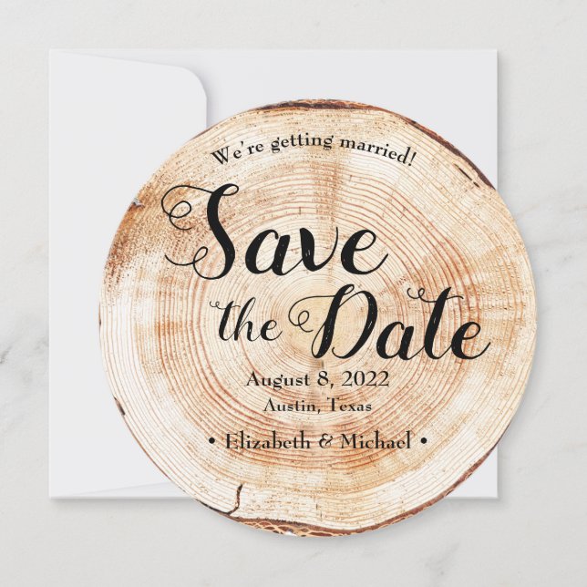 Invitation Mariage rustique en bois Enregistrer la date Photo (Devant)
