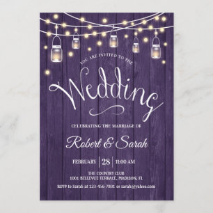 Invitation Mariage rustique en bois pourpre et lumières