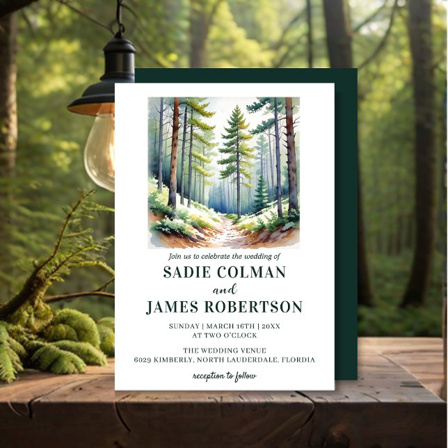 Invitation Mariage rustique en forêt, bois verts (Créateur téléchargé)