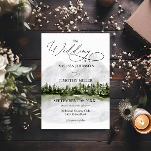 Invitation Mariage Rustique en Forêt de Montagne aux Pins