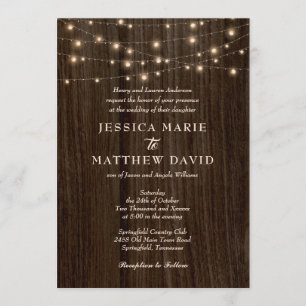 Invitation Mariage rustique Farmhouse Twinkling Lights