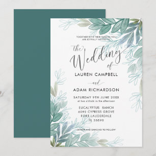 Invitation Mariage Rustique Feuillage Vert Sauge & Teal Verdu