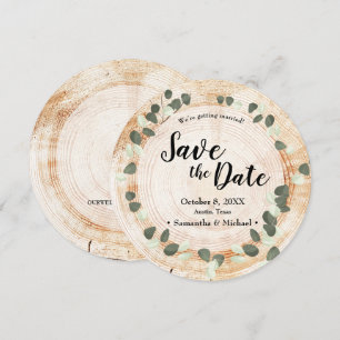Invitation Mariage rustique Feuille d'Eucalyptus en Bois Sauv