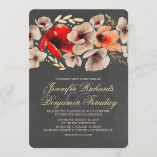 Invitation Mariage rustique floral d'or de tableau