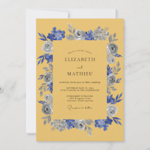 Invitation Mariage Rustique Floral Indigo Moutarde