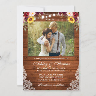 Invitation Mariage rustique Floral Lumières dentelle