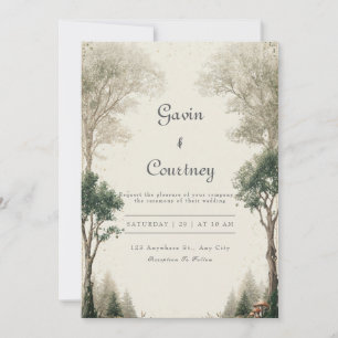 Invitation Mariage rustique forêt verte or boisée
