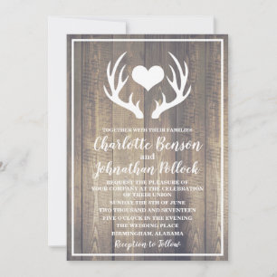 Invitation Mariage Rustique Grange Bois et Blancs Antlers