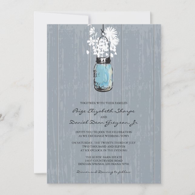 Invitation Mariage rustique Hanging Mason Jar (Devant)