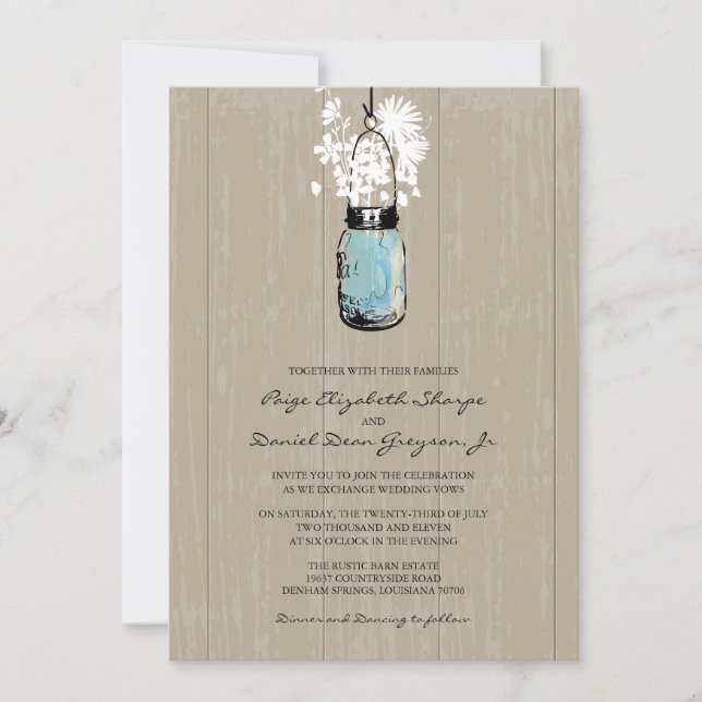 Invitation Mariage rustique Hanging Mason Jar (Devant)