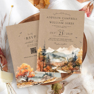 Invitation Mariage Rustique Kraft Aquarelle Arbre Automnal Mo