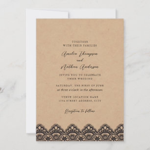 Invitation Mariage rustique kraft dentelle vintage