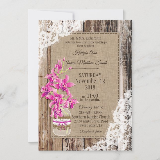 Invitation Mariage rustique Magenta Orchid (Devant)