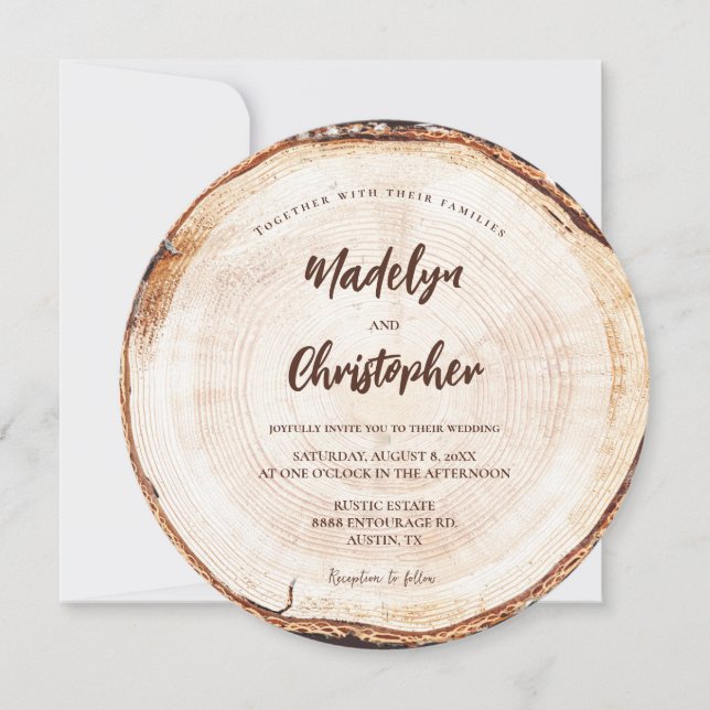 Invitation Mariage rustique main Script coupe bois coupe tran (Devant)