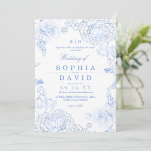 Invitation Mariage rustique minimaliste bleu WildFlower