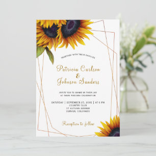 Invitation Mariage rustique moderne cadre or tournesol