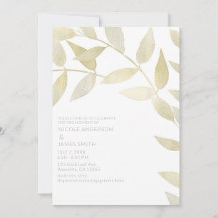 Invitation Mariage Rustique Moderne Feuilles Dorées Fiançaill