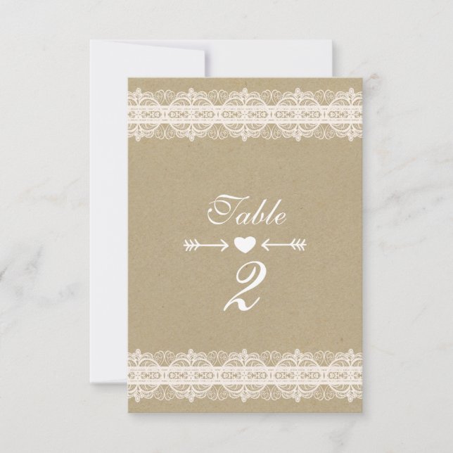 Invitation Mariage rustique naturel en papier brun et dentell (Devant)