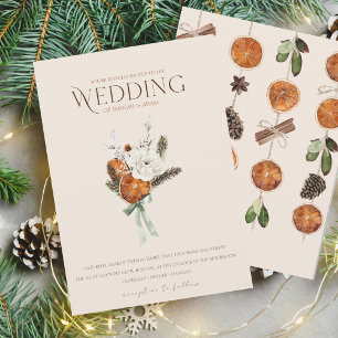 Invitation Mariage Rustique Orange Slices Fleurs blanches