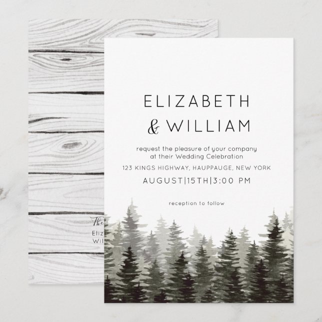 Invitation Mariage rustique Paine Trees (Devant / Derrière)