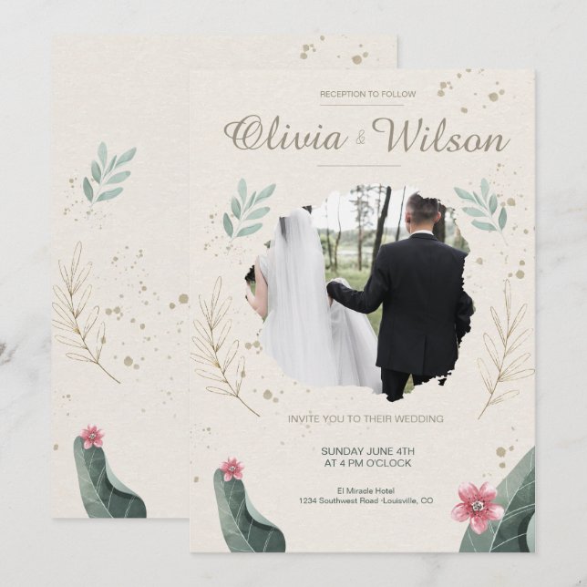 Invitation Mariage Rustique Photo Florale Moderne (Devant / Derrière)