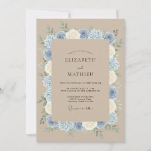 Invitation Mariage Rustique Raffiné Bleu Poussiéreux