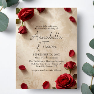 Invitation Mariage rustique romantique aux roses rouges