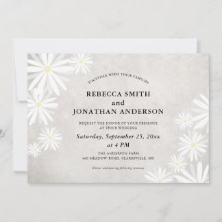 Invitation Mariage rustique simple avec marguerites blanches