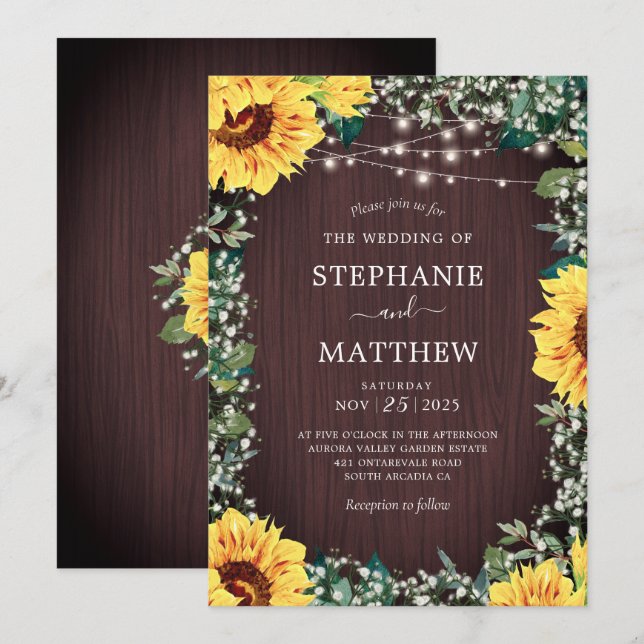 Invitation Mariage Rustique Sunflower Babys (Devant / Derrière)