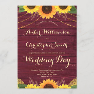 Invitation Mariage Rustique Sunflower Bourgogne
