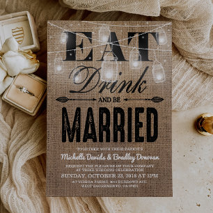Invitation Mariage Rustique Toile de Jute Manger Boire et êtr