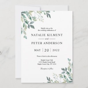 Invitation Mariage rustique vert élégant à feuillage de eucal