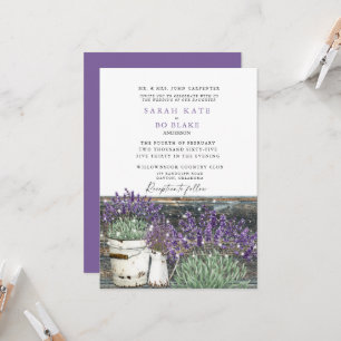 Invitation Mariage Rustique Vintage Lavande Bois & Lumières
